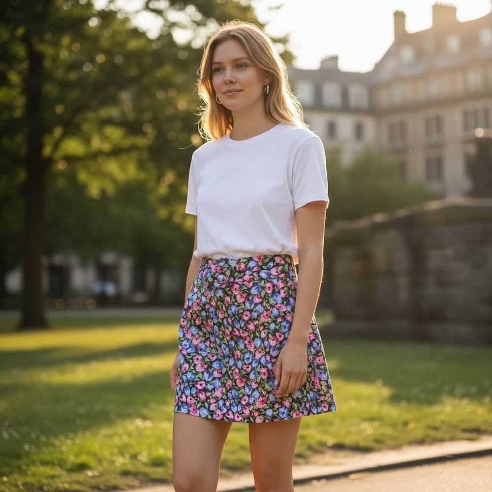 Zara Floral Belted Mini Skirt Womens Large Multi New Without Tags Pockets Y2K